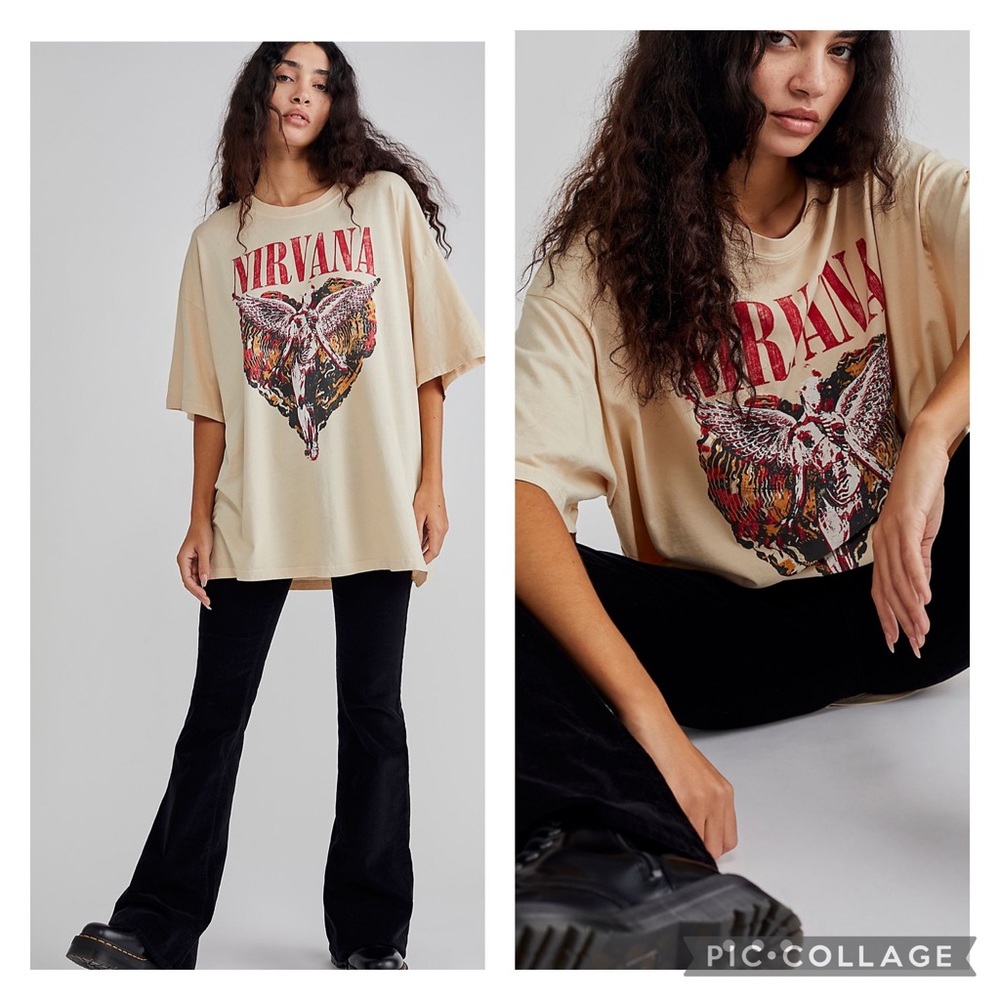 New With Tags Free People Nirvana Trippy Heart Tee O/S